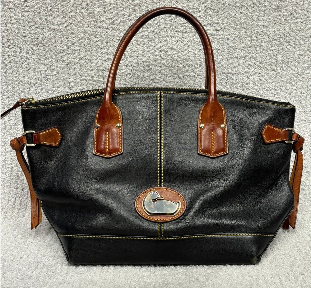 Dooney & Bourke Vintage Black Leather Fairfield Champosa Satchel Purse #79769